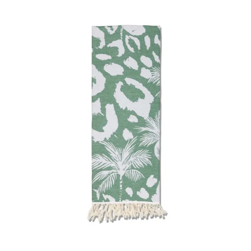 Infuse Zen Leopard Palm Organic Turkish Beach Towel in Green - New